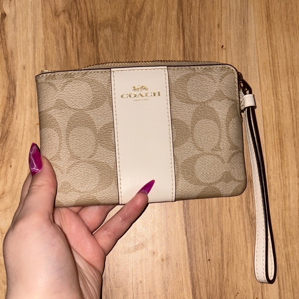 Coach Tan Clutch Wristlet with Signature Design